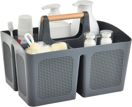 ALINK Portable Shower Caddy Basket with Compartments, Plastic Divided Cleaning Caddy Organizer Storage Tote with Handle for Bathroom, College, Dorm Room Essentials, Dark Gray