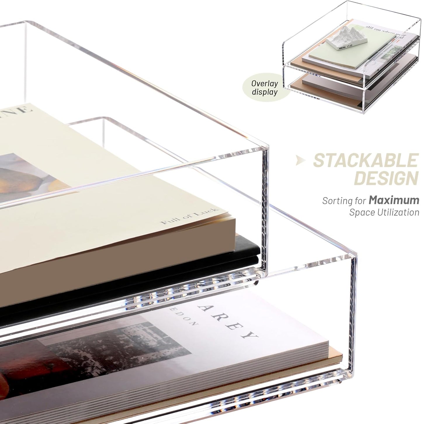 SANRUI Paper Organizer for Desk,Acrylic Stackable Letter Tray, Clear Desk Organizer, Paper Sorter for Office,Home or School,2-Pack