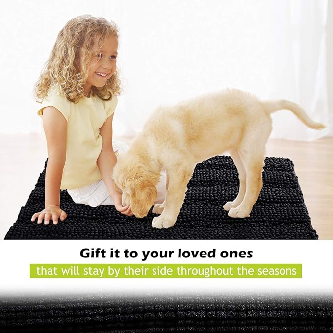 KGORGE Non Skid Bathroom Rugs - Easy Wash Absorbent Thick Shaggy Quick Dry Dirt Resistance Floor Mats for Kitchen Shower Tub Black Small Bath Mat, 20" W x 32" L, 1Pc