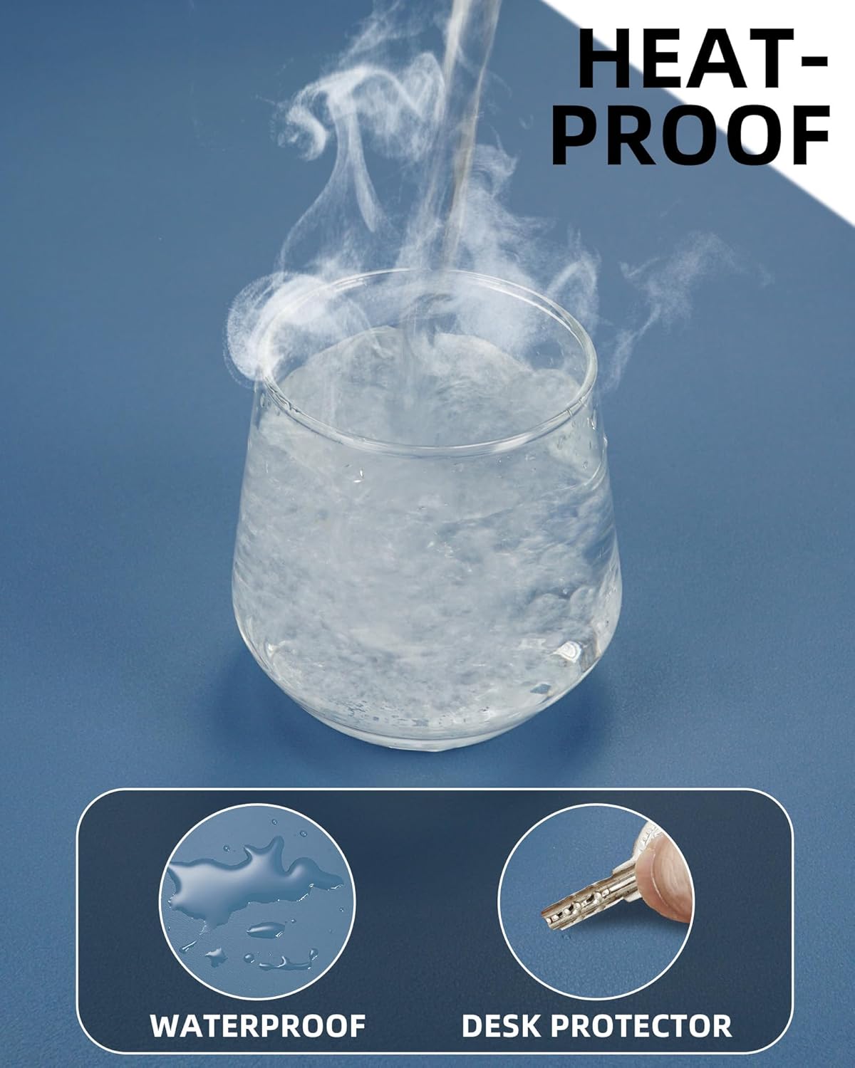 Leather Desk Pad Protector, Large Mouse Mat, Non-Slip Waterproof PU Leather Blotter, Office and Home Cover (Grey Blue, 36" x 17")