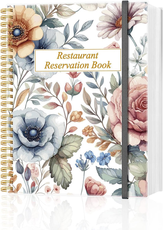 Reservation Book for Restaurant, Table Reservations, Spiral bound Restaurant Dinner Reservations 365 Days 384 Pages, 8.5” x 11'', Colorful Flower