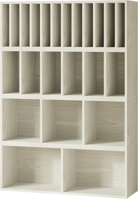 IOTXY DIY Modular Cube Bookcase - CubeXY Customizable Stackable Expandable Combination Set, 23-Cube Open Bookshelf for Books, Fabric Storage Bin, and Vinyl Record Organizer, Oak