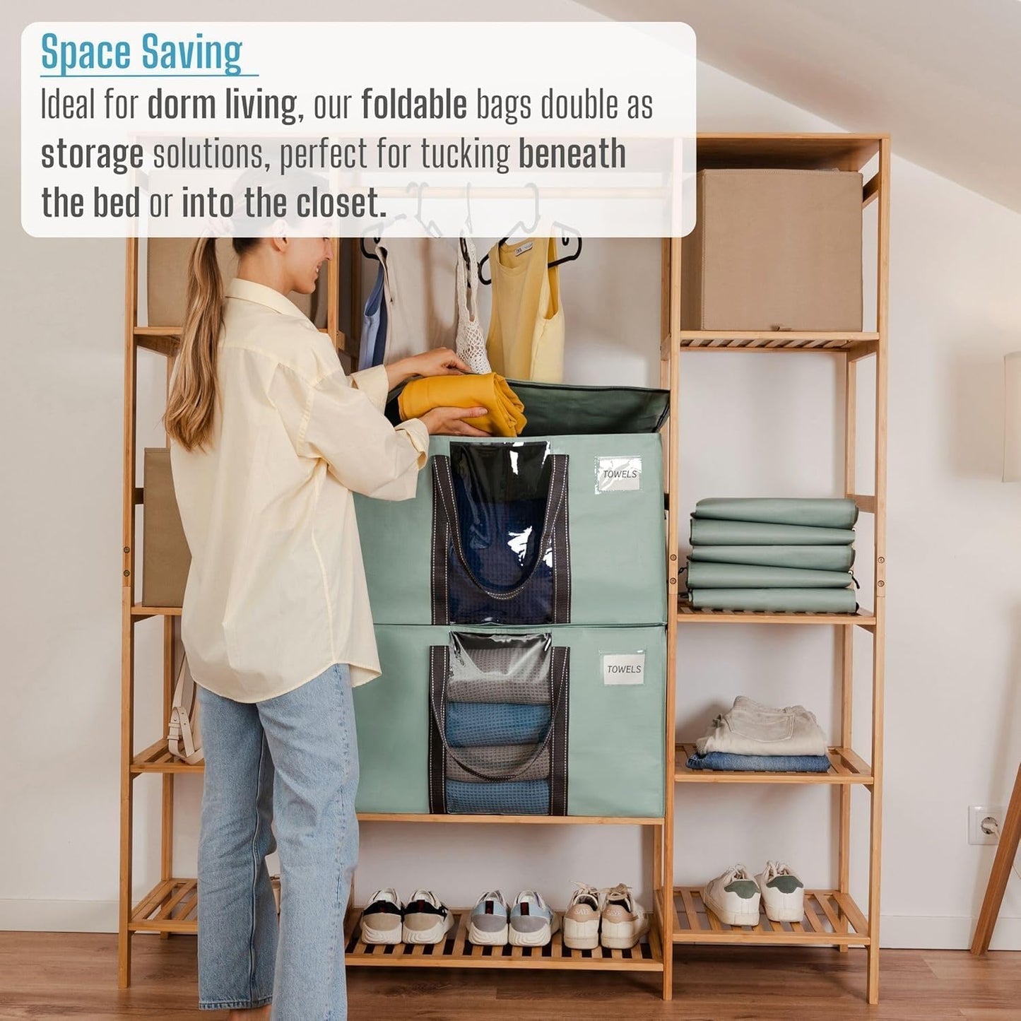 VENO 10 Pack Moving Bags, Moving Supplies, Moving Boxes, College Packing Storage Boxes with Lids Alternative, Heavy Duty Totes, Extra Large, Sturdy Handles, Zipper (Light Green with Window, 10 Pack)