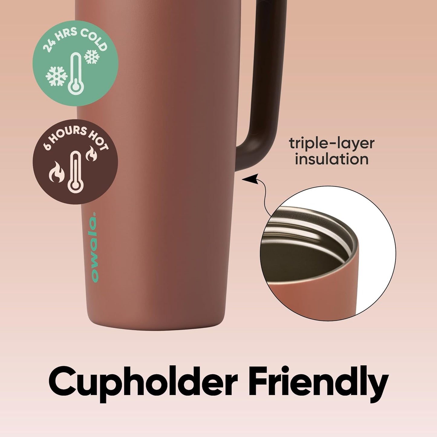 Owala SmoothSip Slider Stainless Steel Insulated Travel Mug with handle, 100% Leak Proof, For Hot and Cold Drinks, Travel Friendly with Sliding Lock Lid, 24 oz, BPA Free, Leak Proof, Cozy Cocoa