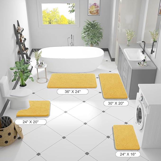 OLANLY Bathroom Rugs 47x17, Extra Soft Absorbent Chenille Bath Rugs, Rubber Backing Quick Dry, Machine Washable Bath Mats for Bathroom Floor, Tub and Shower, Home Decor Accessories, Yellow