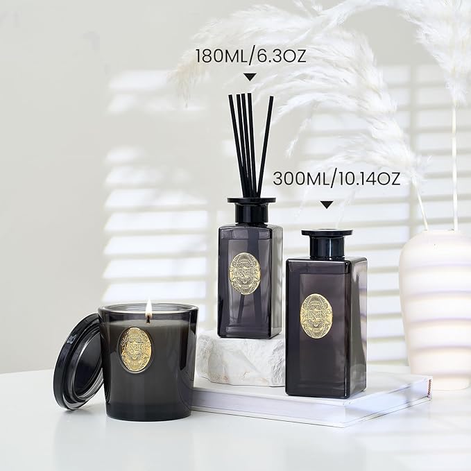 M&SENSE 6.3 oz Large Reed Diffuser Set | Oud Wood Scent Oil Diffuser with Sticks | Hotel Collection Non-Toxic Essential Oil |for Bedroom Bathroom Living Room