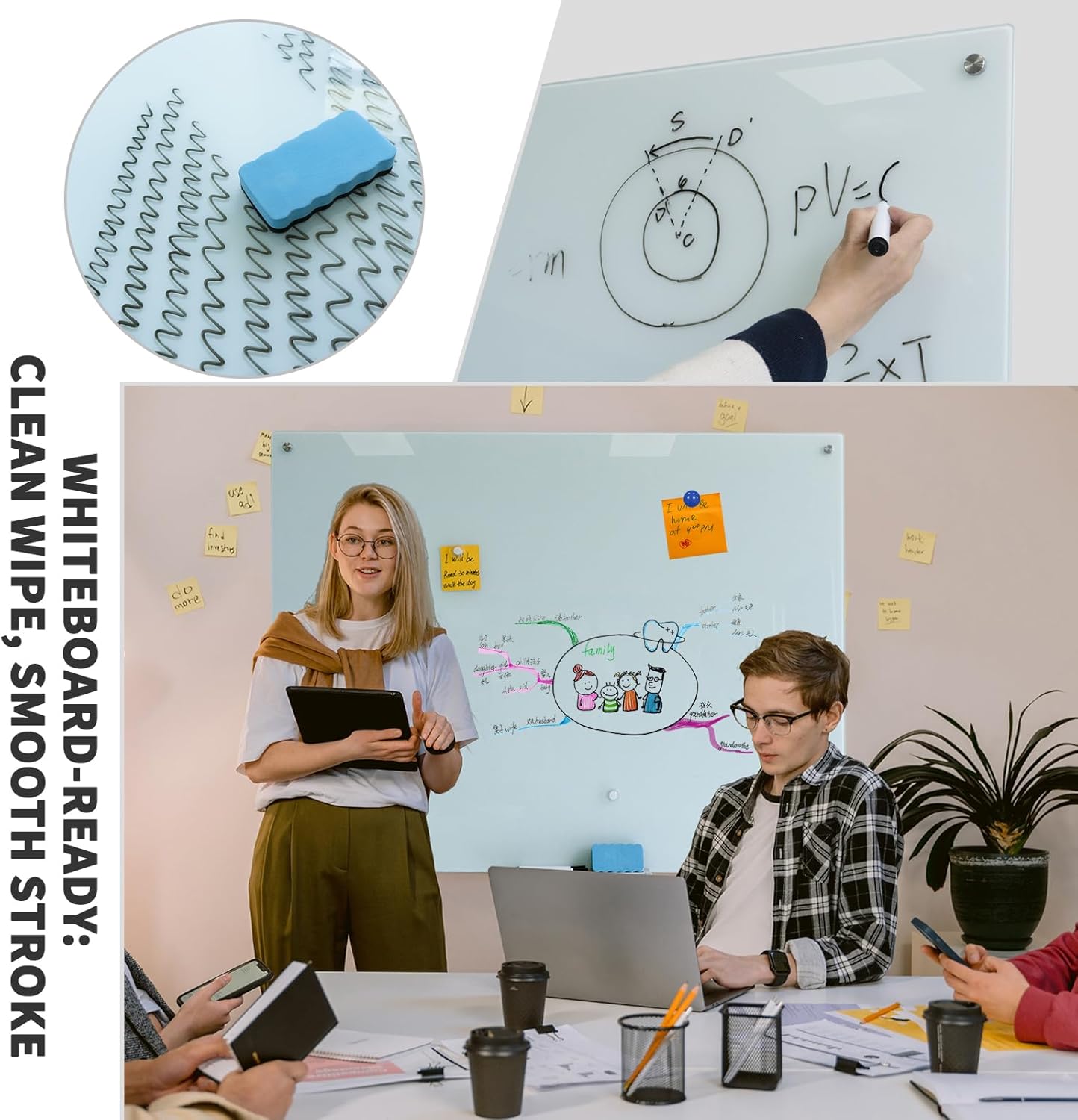 Magnetic Glass Whiteboard 48"x36" Glass Dry Erase Board 48"x36" Frameless Wall Mounted White Board Writing Board Glassboard for Office School Home Shop