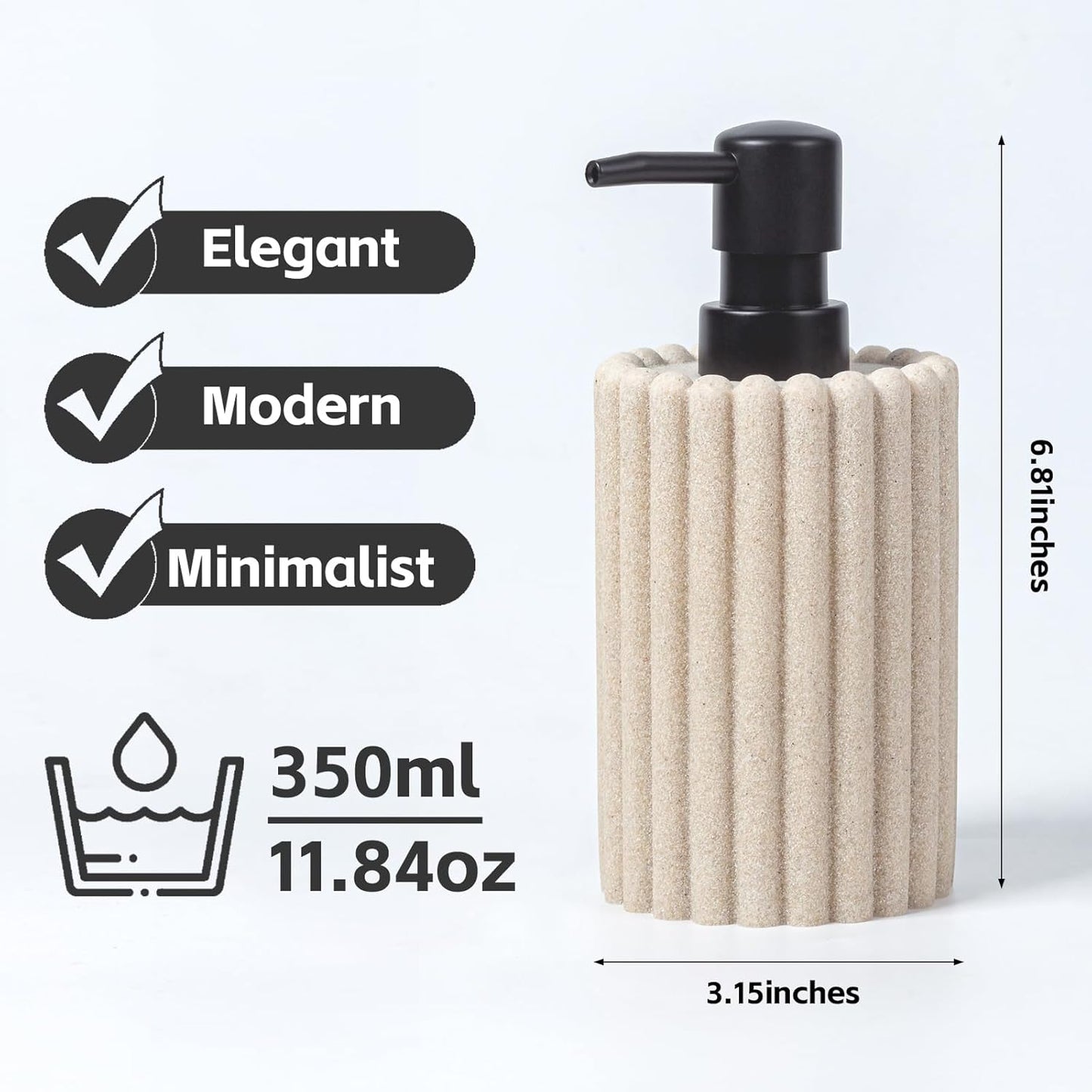 Soap Dispensers 350mL 11.84 OZ, 2 PCS Luxurious Hand Dish Lotion Shampoo Soap Dispenser Jar, Natural Stone Look Soap Pump Bottles for Kitchen Bathroom Countertop (Beige)