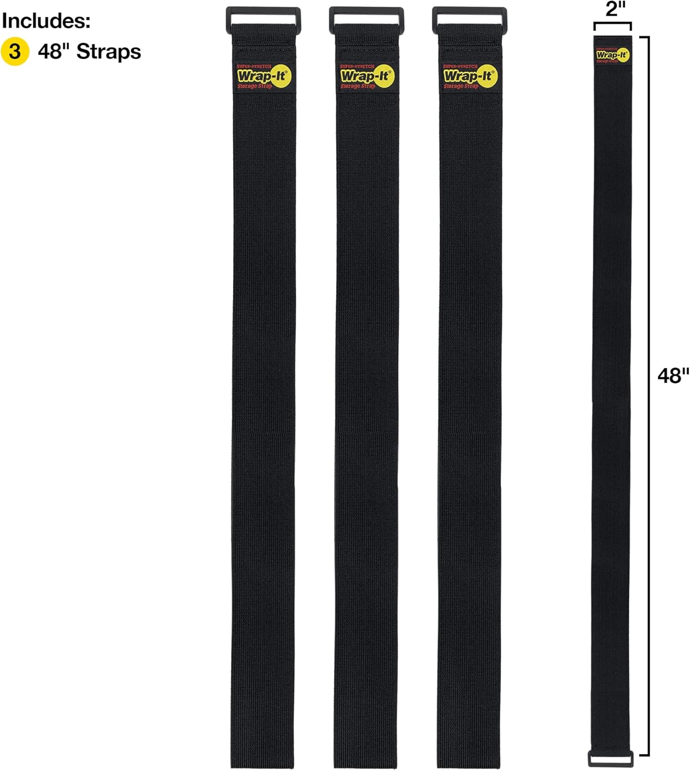 Super-Stretch Wrap-It Storage Straps, 48-in x 2-in (3-Pack) - Elastic Hook and Loop Cinch Straps - Pool Hose and Cable Straps, Garage and RV Storage Accessories
