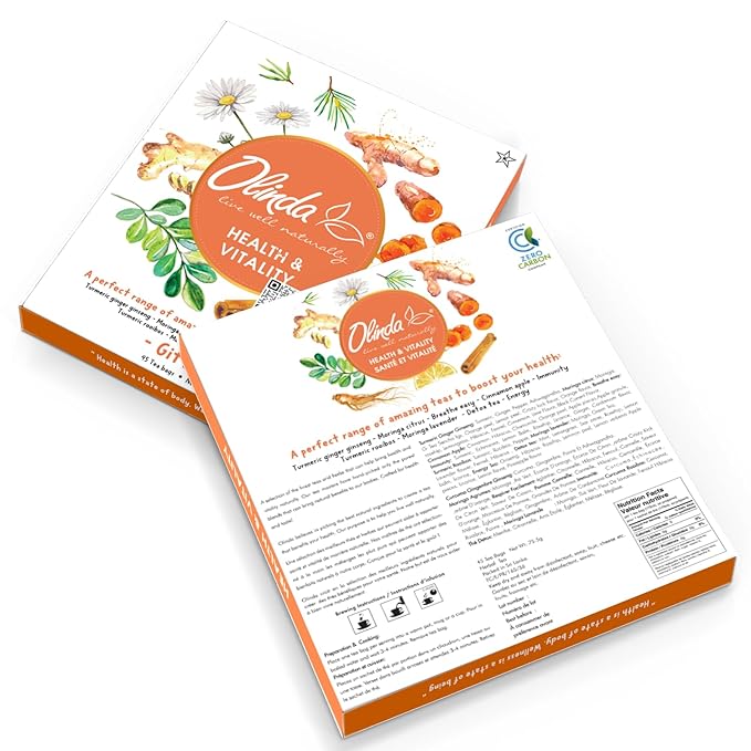 Olinda Health & Vitality Tea Gift Box Tea Samplers Organic Tea Bags Low Caffeine Detox Energy Tea Natural Herbal Gift Set Premium 9 Variety Pack Individually Wrapped 45 Tea Bags 1 Tea Box Tea Gifts for Women