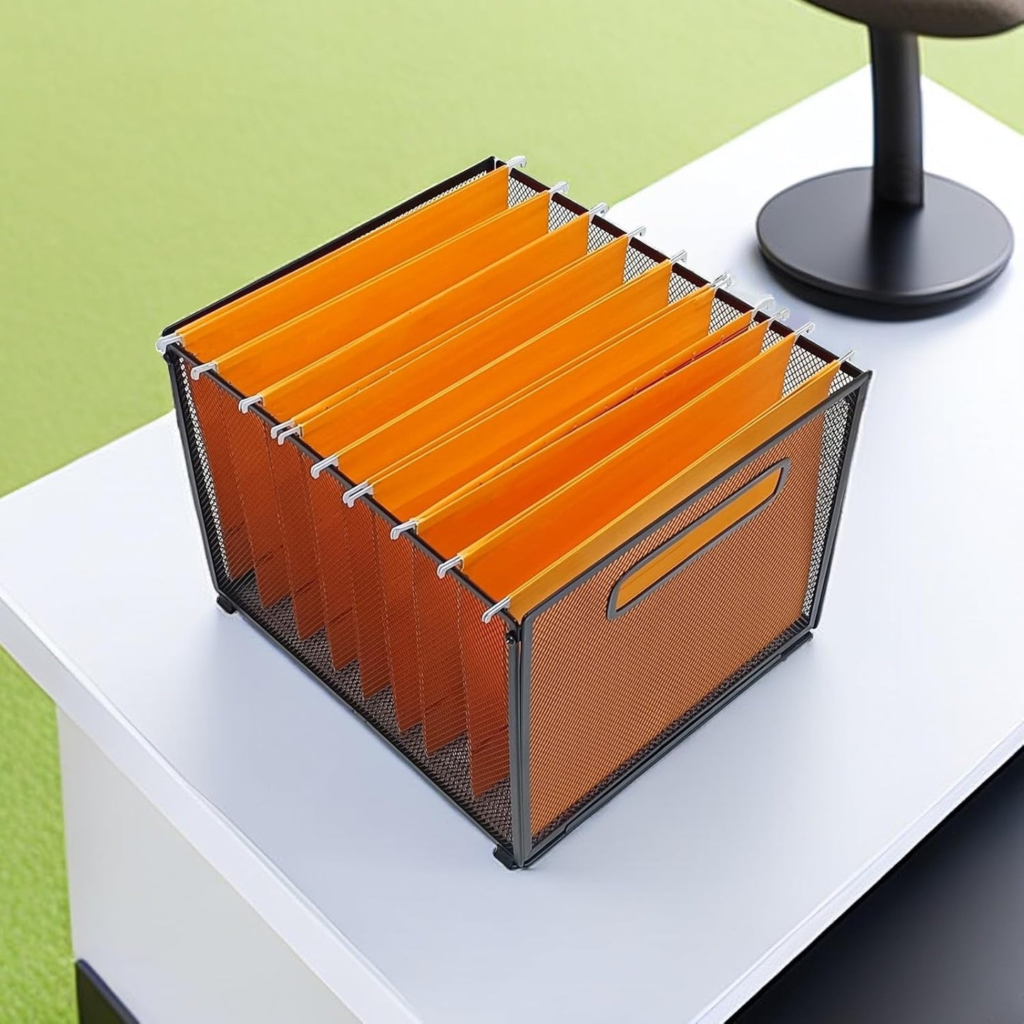 SETTFRFE Letter Size Hanging Folder Organizer,Metal Mesh Hanging File Folder Box,Office File Baskets,Black