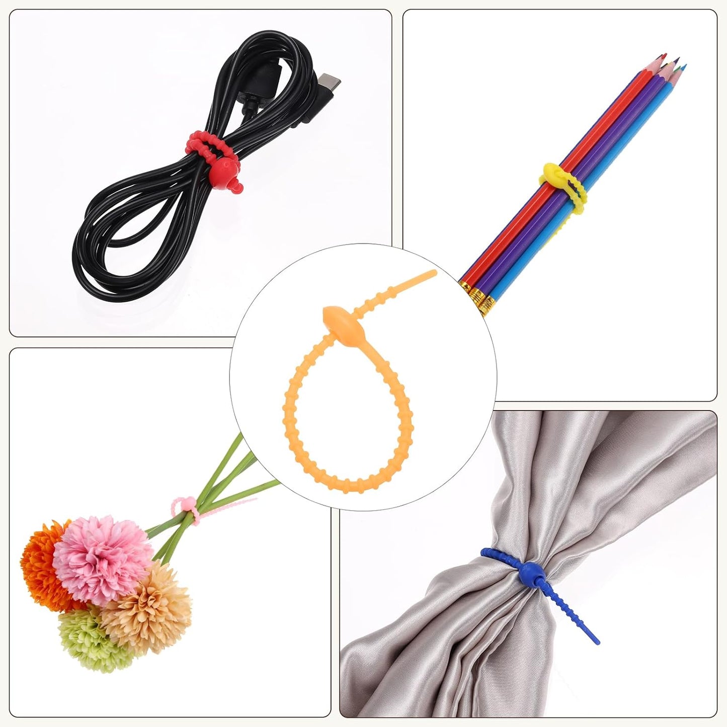 PATIKIL 8 Inch Silicone Cable Ties, 20pcs Rubber Reusable Twist Zip Ties Organizer for Home Office Kitchen Food bags Wires Adjustable Bag Clip, Yellow