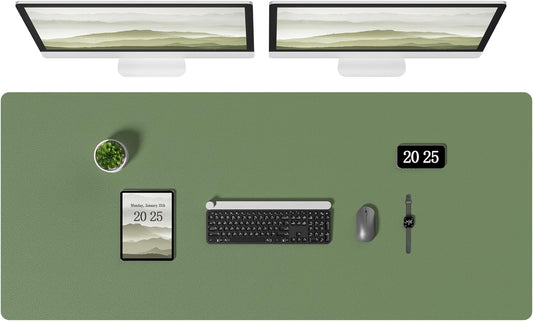 Aothia Leather Desk Pad Protector, Office Desk Mat, Large Mouse Pad, Laptop Desk Pad, Non-Slip PU Leather Desk Blotter, Waterproof Desk Writing Pad for Office and Home (Olive Green, 55" x 24")