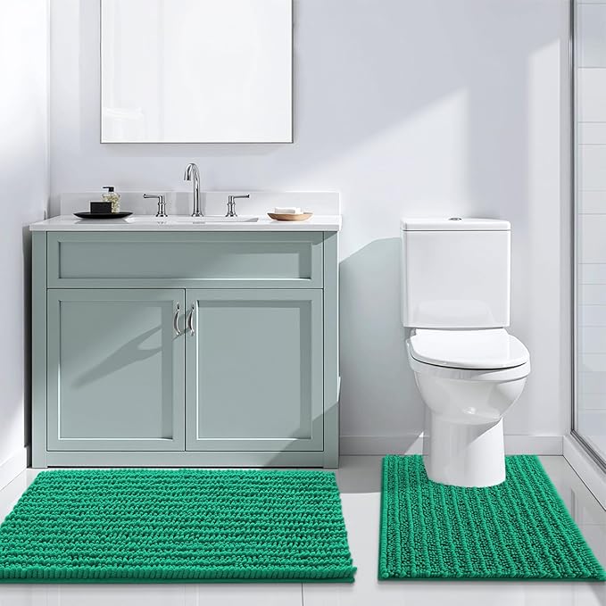 Arotive Luxury Chenille Bathroom Rug Mat, Extra Soft Thick Absorbent Shaggy Bath Rugs, Non-Slip Machine Wash Dry, Plush Bath Mats for Bathroom, Shower and Tub, 47x24, Emerald