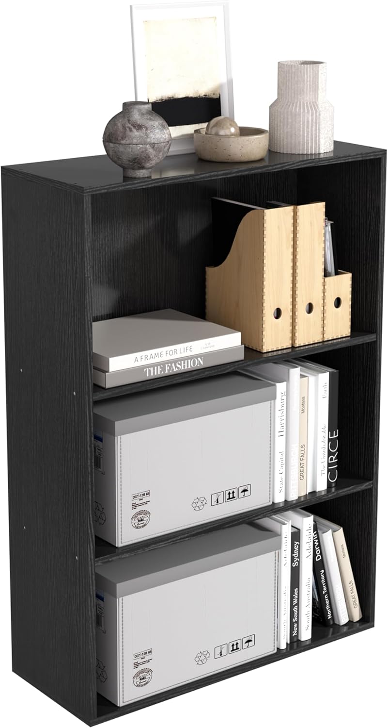 Wooden 3 Cube Storage Organizer,3 Tier Low Bookcase Storage Display Organizer, 33 Inch Versatile Cubes Shelf and Cubby Unit for Any Space (Black, 3 Cube-W(23.6inch)