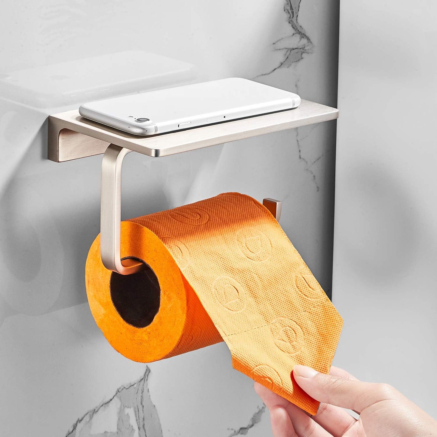 Toilet Paper Holder for Bathroom Solid Brass and Superior Hotel Style Tissue Roll Holder with Cell Phone Storage Nickel Finish