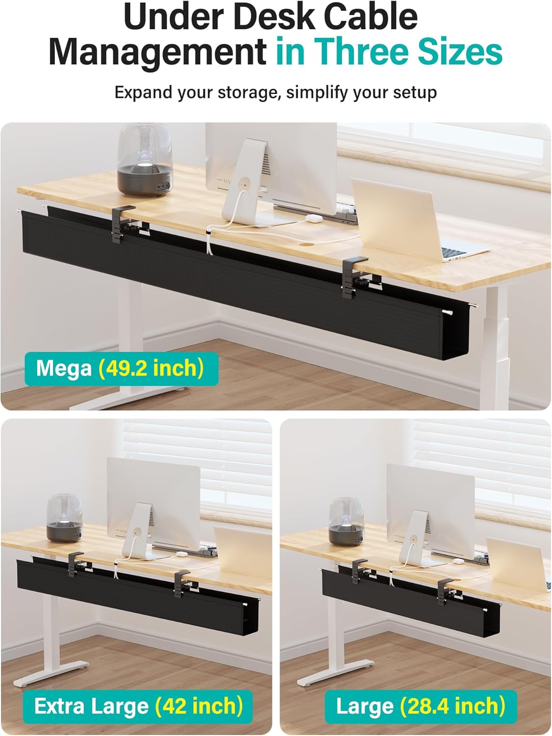 [Upgraded] 49.2" Under Desk Cable Management Tray, Orapoke Cable Management Under Desk No Drill, Large Fabric Cord Hider for Wire Organization, Cord Organizer Supports Up to 30lbs for Office, Home