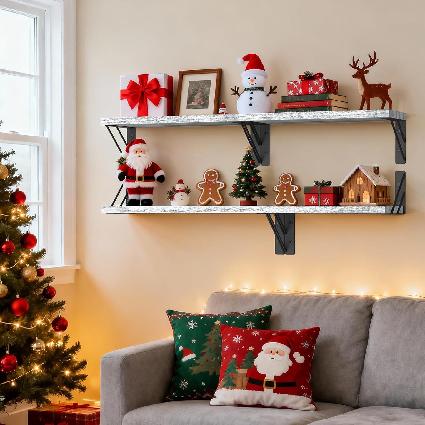 BAYKA Wall Shelves for Bedroom Decor, Floating Wall Shelves for Living Room Kitchen Storage, Mounted Rustic Wood Floating Shelves for Kids Books,Corner Shelves for Bathroom(Gray White，Set of 3)