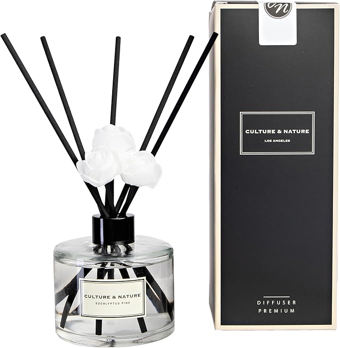 CULTURE & NATURE Reed Diffuser Set 6.7oz (200ml) Eucalyptus Pine Scented Diffuser with Sticks Home Fragrance Reed Diffuser for Bathroom Shelf Decor