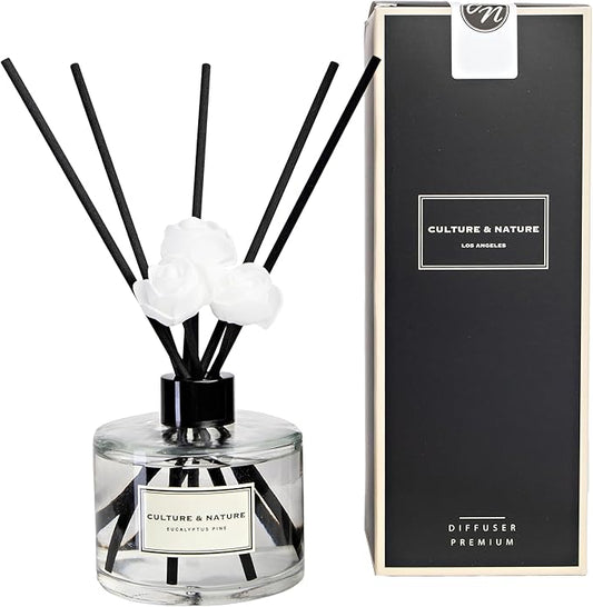 CULTURE & NATURE Reed Diffuser Set 6.7oz (200ml) Eucalyptus Pine Scented Diffuser with Sticks Home Fragrance Reed Diffuser for Bathroom Shelf Decor