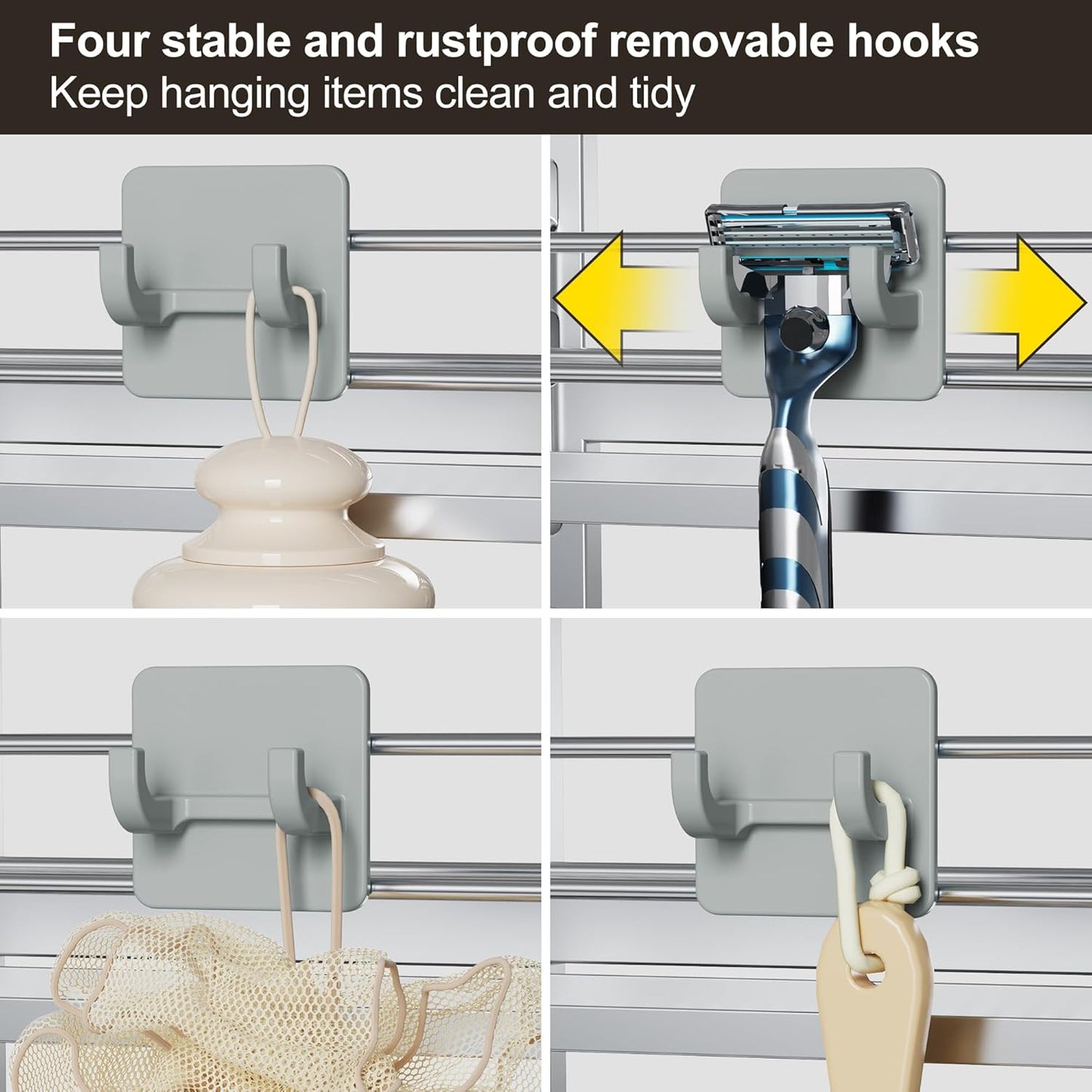 Orimade Over the Door Shower Caddy Adjustable 5 Tier Silver,Bathroom Hanging Organizer Shelf Rustproof with 4 Hooks,Shower Basket with Soap Holder and Suction Cup Bathroom