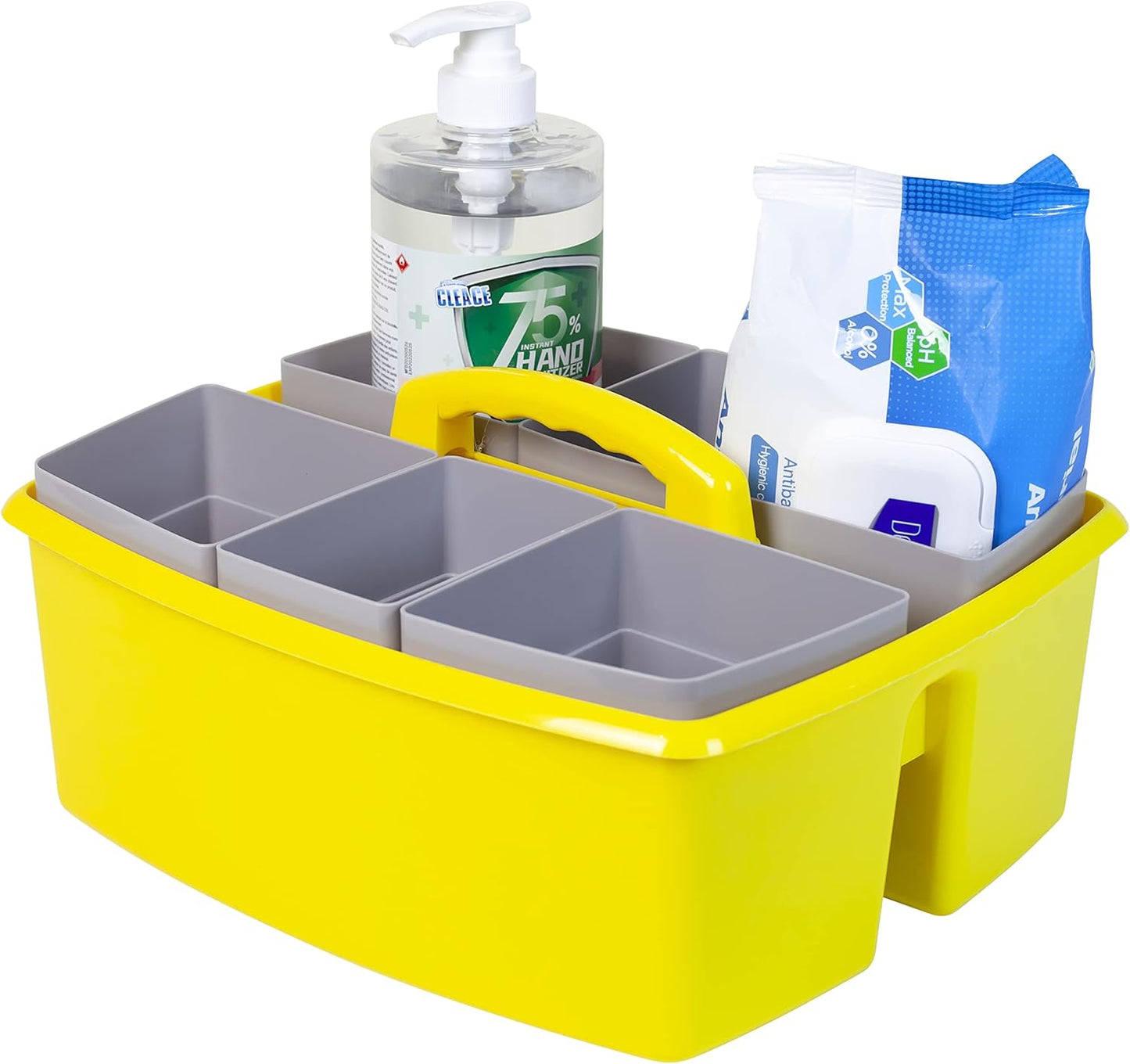 Storex Large Classroom Caddy with Cups, 13 x 11 x 6.575 Inches, Yellow, Case of 2 (00982A02C)