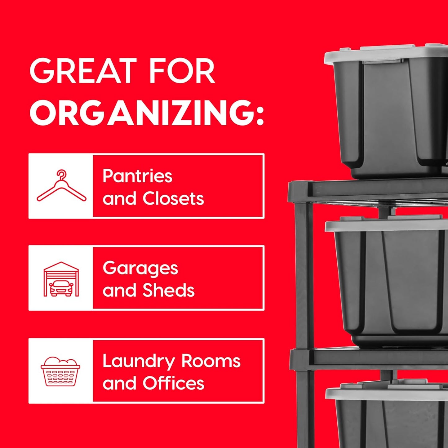 IRIS USA 4-Shelf Extra Heavy Duty Deep Plastic Storage Shelves, 800lb Capacity, 57" H x 36" W x 24" D, Large Modular Shelving Unit Storage Organizer for Garage, Home, Warehouse & Gym, Rack - Black