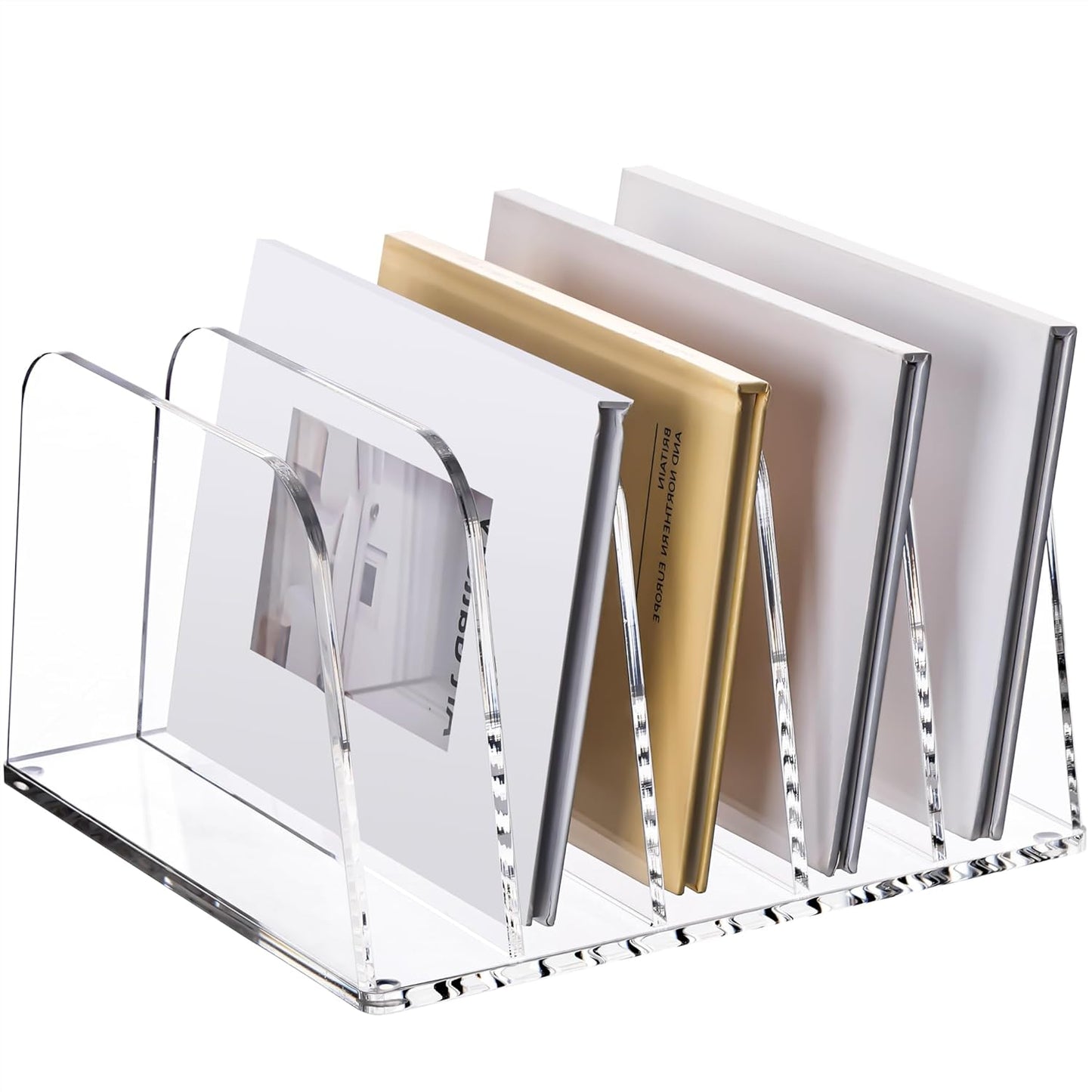 YUXUN Clear Acrylic Desktop File Sorter Organizer,Upright File Organizer, 5-Section Bookshelf for Home Office & Classroom