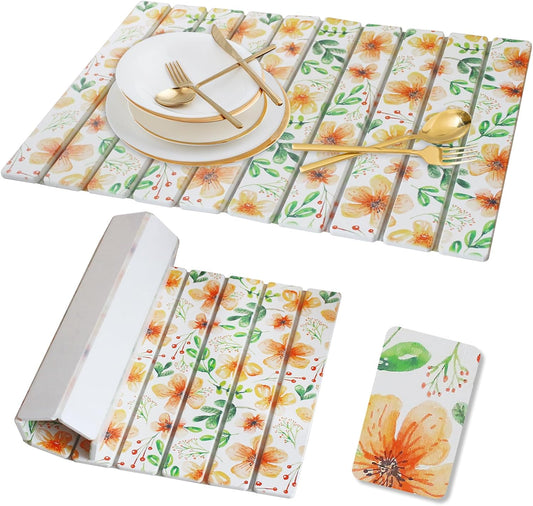 Stone Dish Drying Mat for Kitchen Counter, 24×16" Floral Diatomaceous Earth Drying Stone Mat, Foldable Quick Dry Kitchen Flower Stone Mat for Countertops, Bathroom, Sink & Home Decor