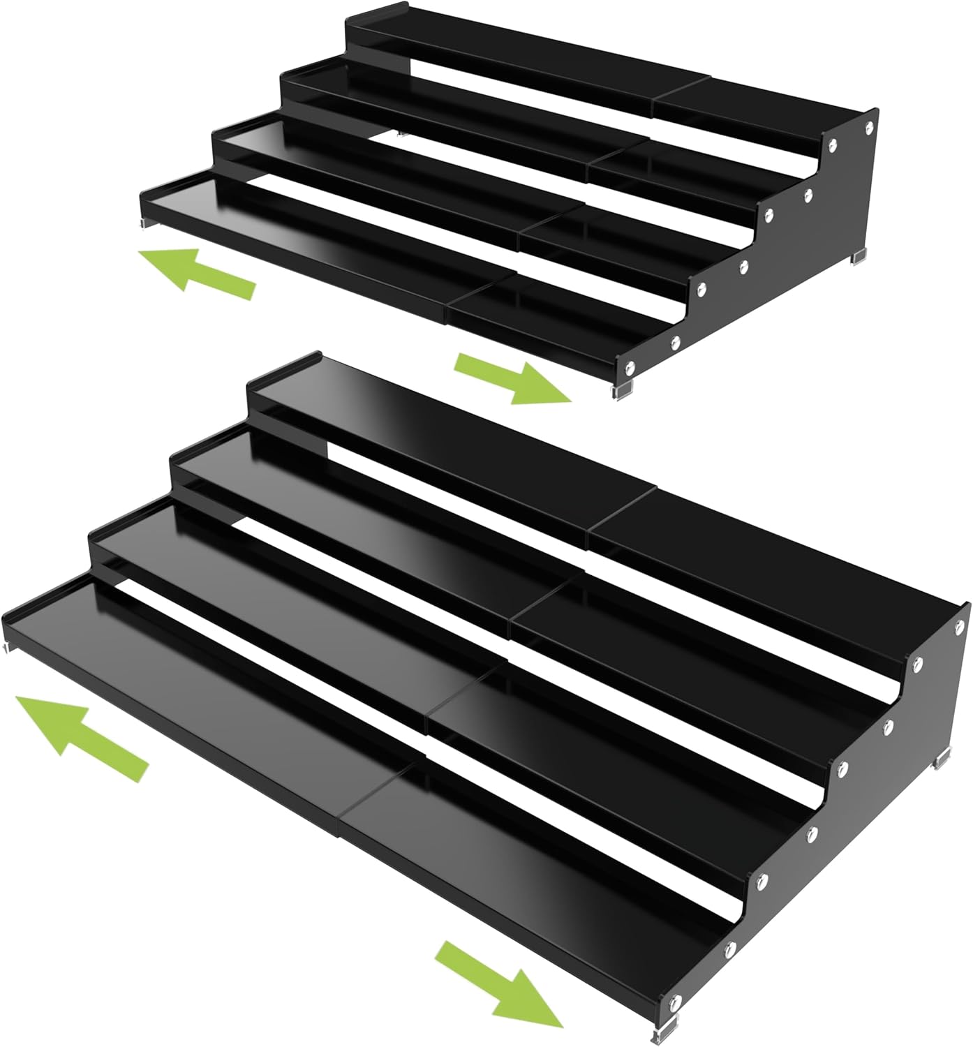Expandable 4-Tier Step Spice Rack Organizer for Kitchen Cabinet Modern Design and Non Skid Space Saving Storage Shelf for Countertop Cabinets Pantry(2Packs/Black)