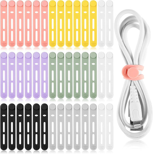 42 Pcs Silicone Cable Ties Reusable Cord Straps Multipurpose Elastic Cable Organizer for Bundling Fastening Earphone Phone Charger Home Office School(Multicolor,3.15 Inch)