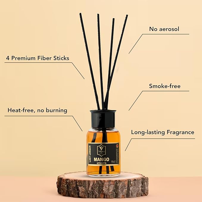 Reed Diffuser Set with Sticks for Home – Bathroom, Bedroom & Office Aromatherapy – Long Lasting Scented Oil Diffuser with Sticks – Luxury Room Fragrance Diffuser 55ml,1.7 fl oz (Mango)