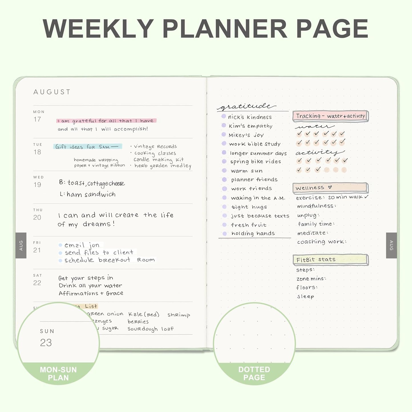 And Per Se 2026 Planner-Daily, Weekly & Monthly Leather Hardcover Planner, 5.7" x 8", Daily Schedule, Monthly Tabs, 100 GSM Thick Paper, Back Pocket(Mint)