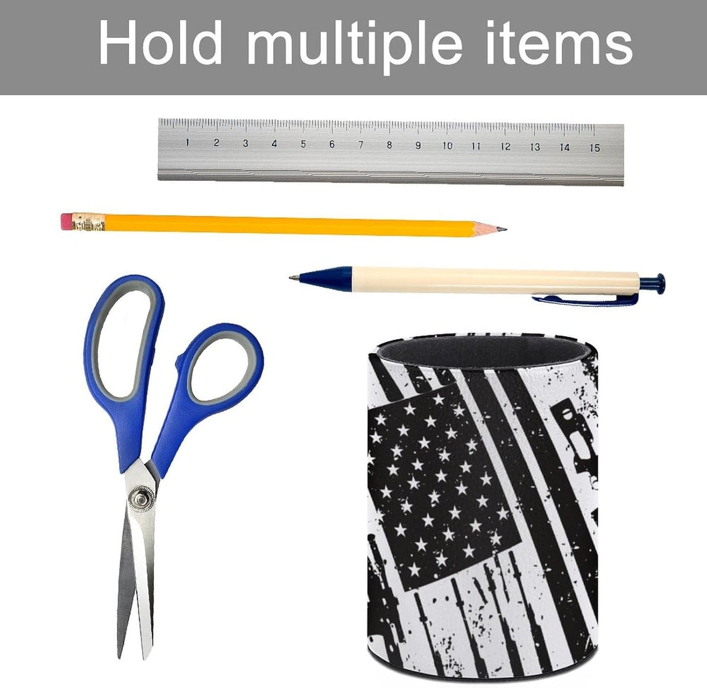 American Flag Pen Holder Pencil Organizer Cute Pencil Cup Desk Decor Makeup Brush Holder PU Multifunctional Office Suppliesfor Home Classroom School