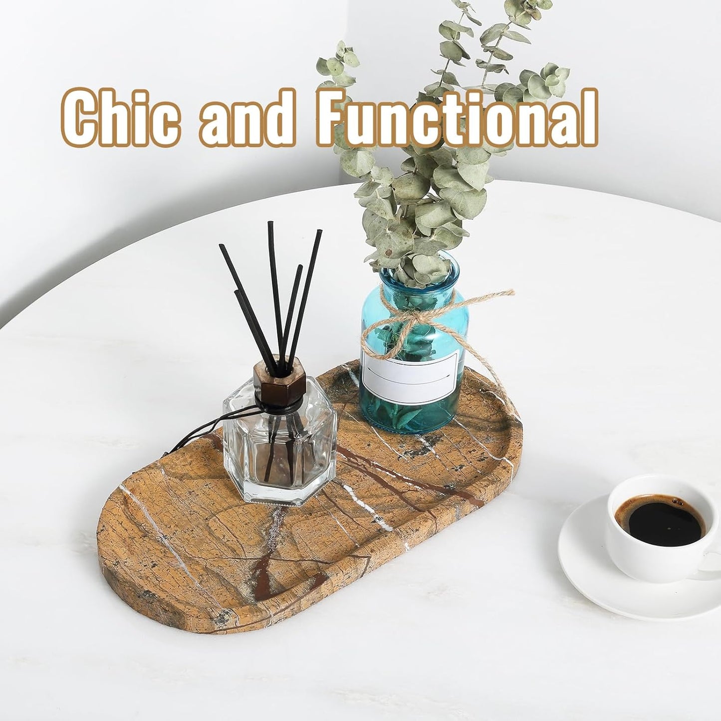 Koville Indian Natural Marble Decorative Tray, 12"x6" - Countertop Organizer, Catchall for Perfume, Candles, Jewelry