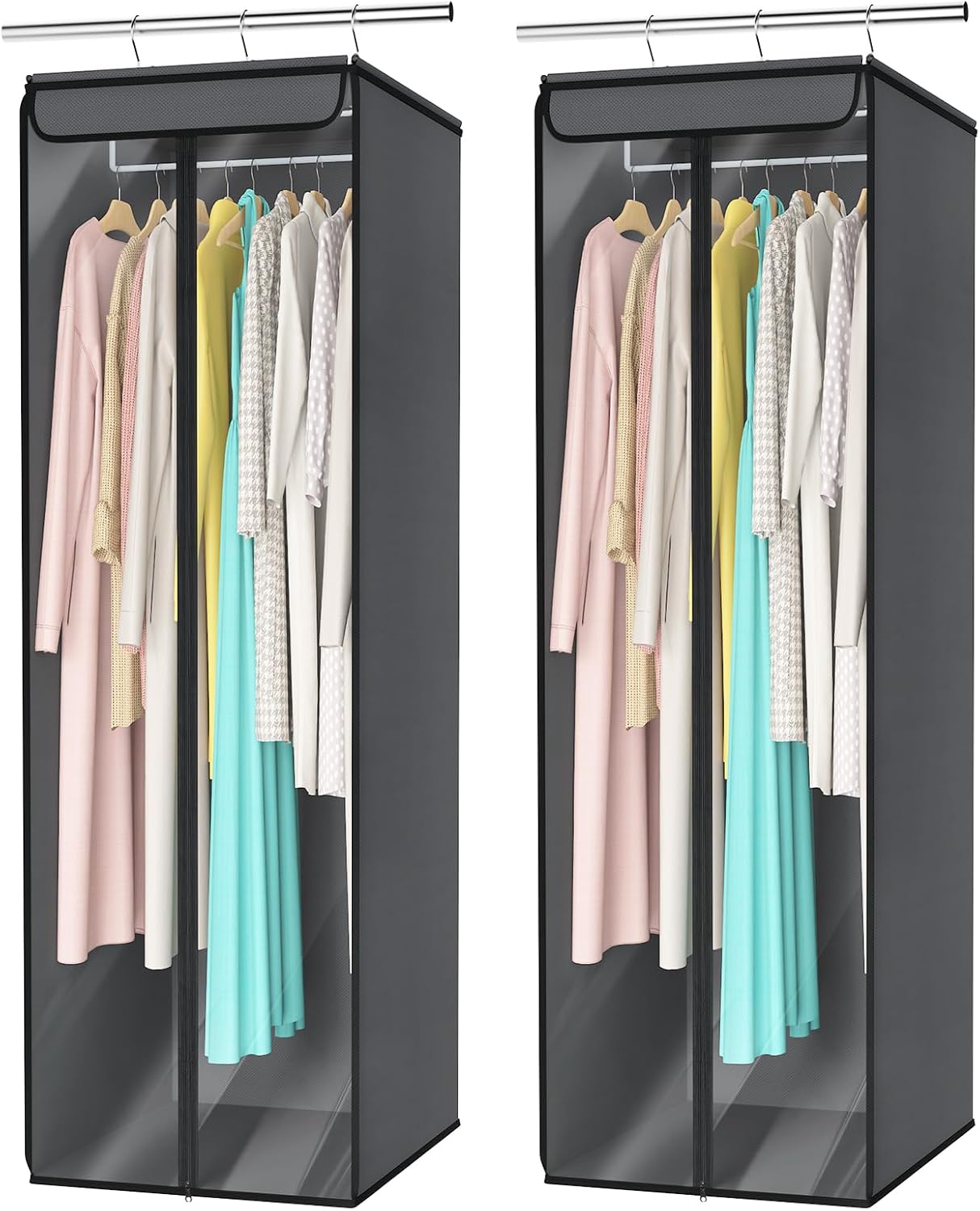 Univivi Garment Bags for Hanging Clothes, Large Clothes Storage Bags Closet Organizer with Clear Window, Premium Hanging Garment Storage Bag for Suits, Coats, Dresses, 54", 2 Pack (Dark Grey)