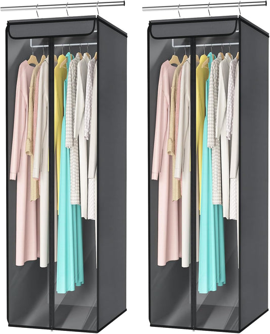 Univivi Garment Bags for Hanging Clothes, Large Clothes Storage Bags Closet Organizer with Clear Window, Premium Hanging Garment Storage Bag for Suits, Coats, Dresses, 54", 2 Pack (Dark Grey)