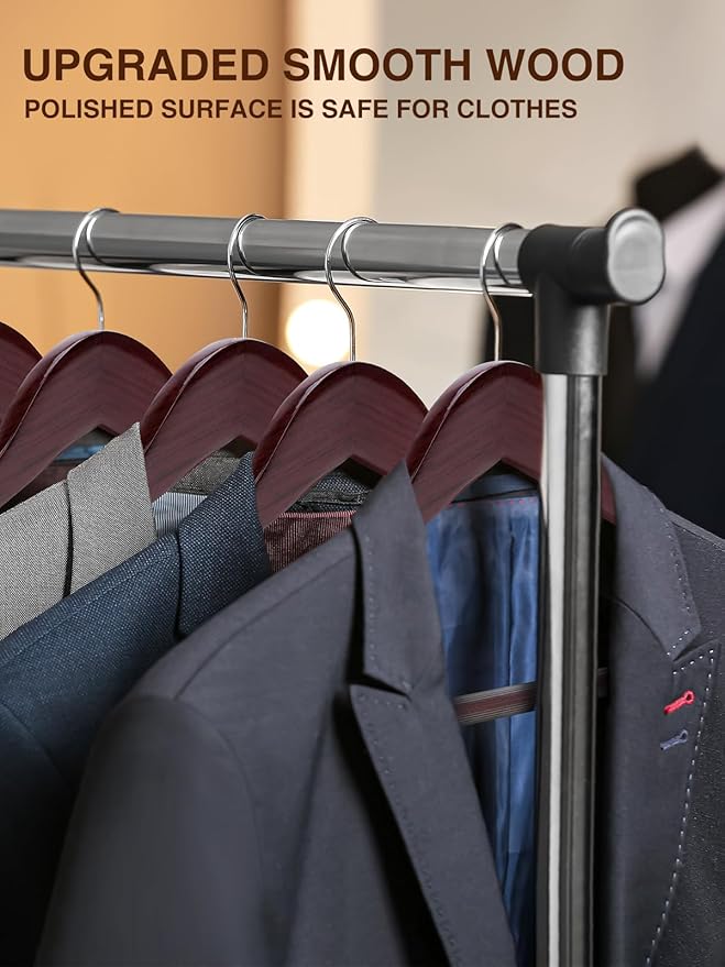 SMARTOR Suit Hangers for Men 12 Pack, Wide Shoulder Wooden Suit Hangers with Non Slip Pant Holder, Wide Hanger for Suit, Coat, Jacket, Gown, Heavy Duty Wood Suit Hanger, Cherry