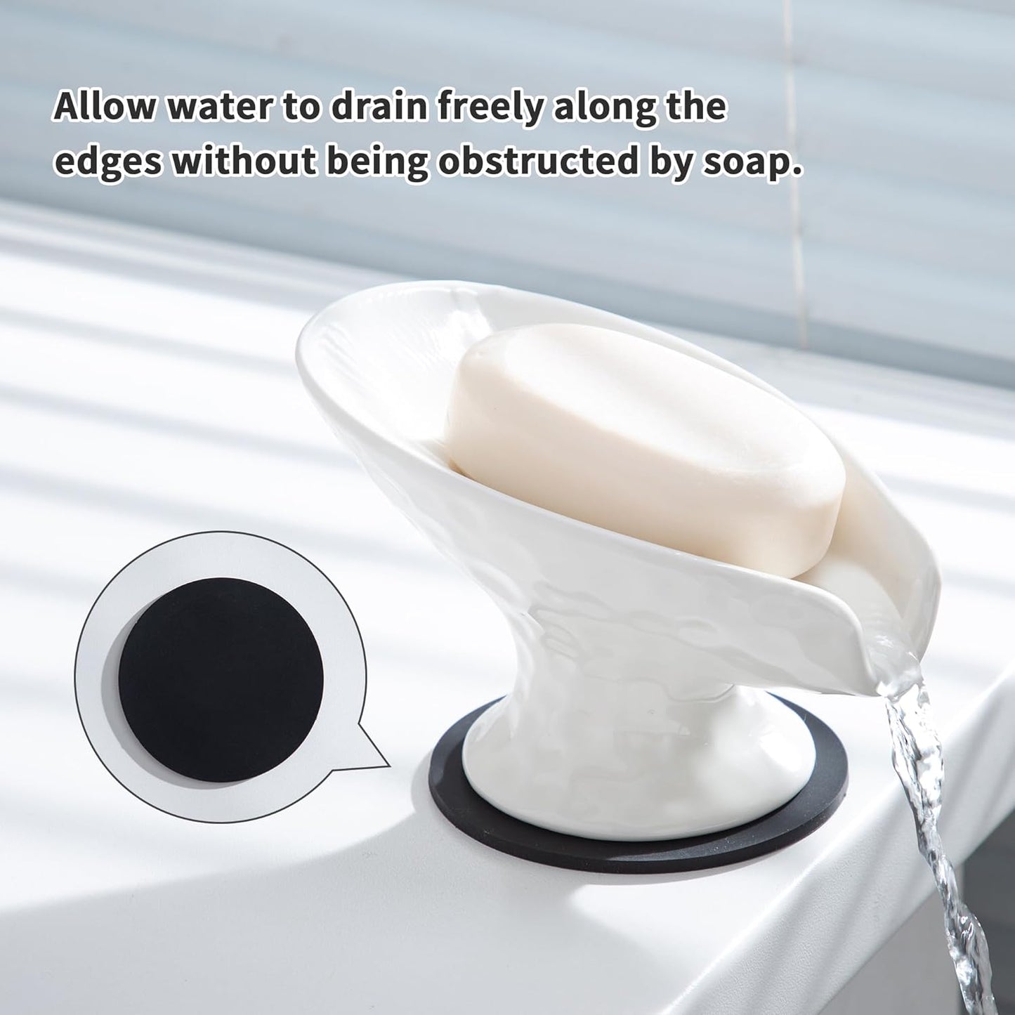 Self Draining Soap Dish,Soap Bar Holder for Shower,White Ceramic Soap Dishes for Bathroom Kitchen Shower Keeps Soap Dry, Easy to Clean(Gloss White)