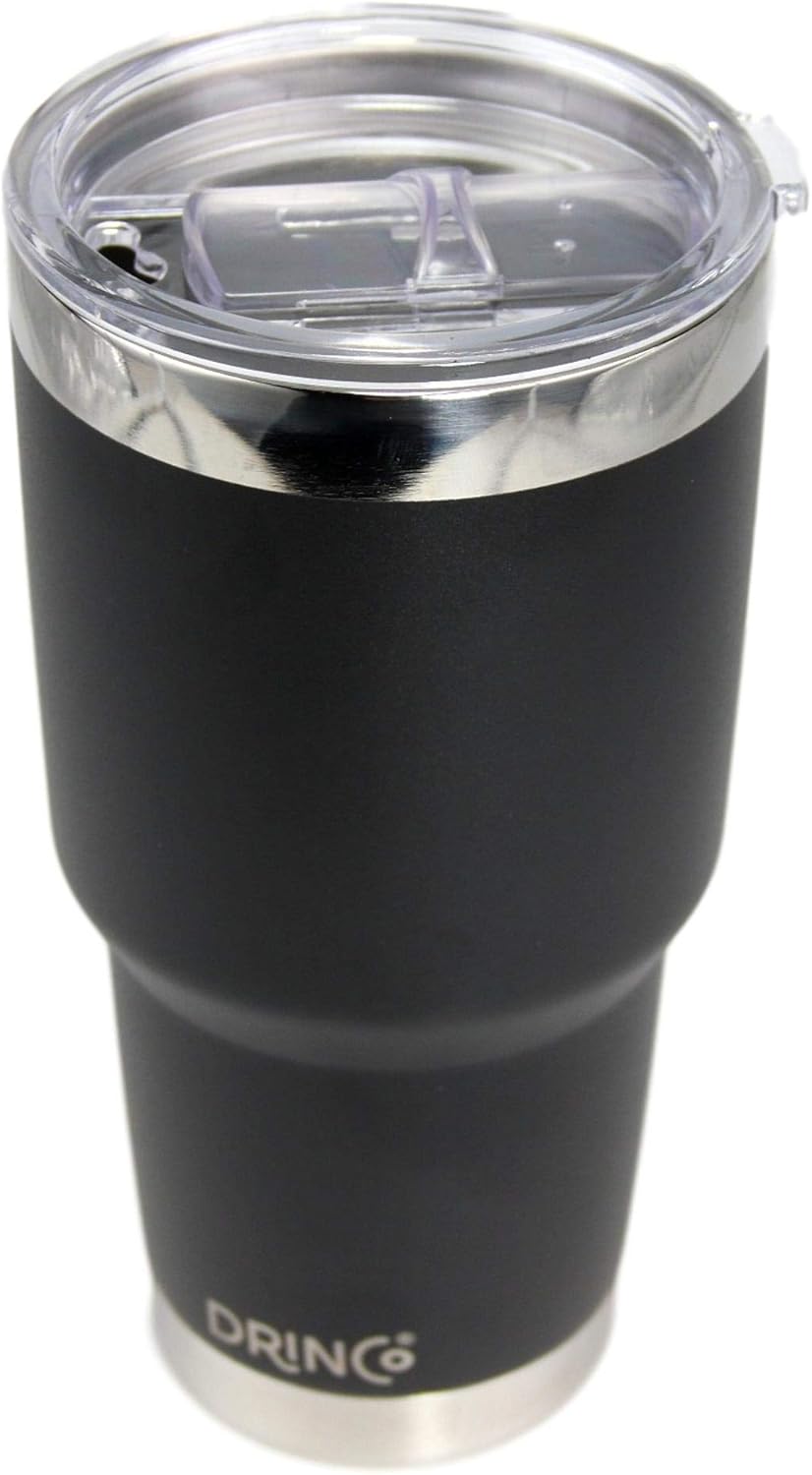 Drinco - 30 oz Stainless Steel Tumbler | Double Walled Vacuum Insulated Mug With Lid, 2 Straws, For Hot & Cold Drinks (30oz, 30oz Black), 1 Count (Pack of 1)