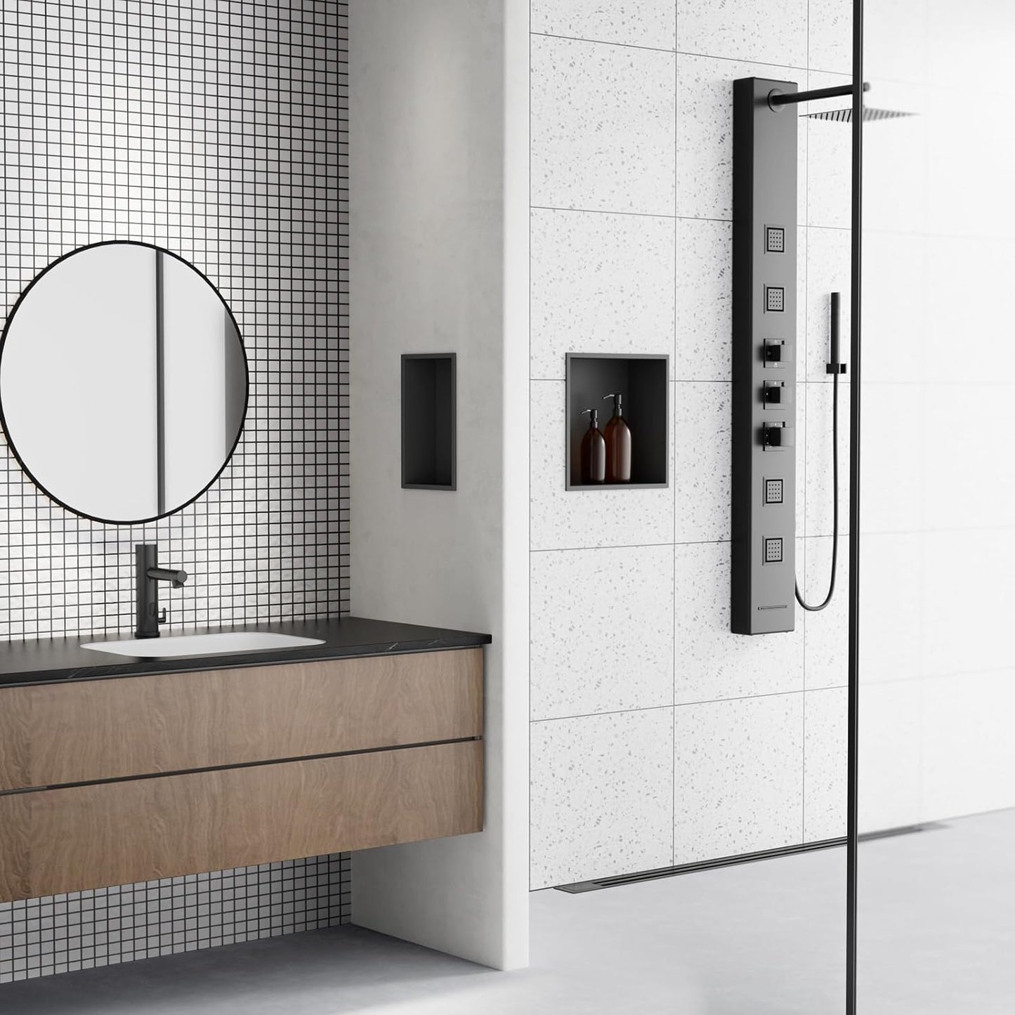 Achelous Stainless Steel Insert Shower Niche 12" X 12", No Tile Needed, Recessed Shower Shelf Organizer, Matte Black