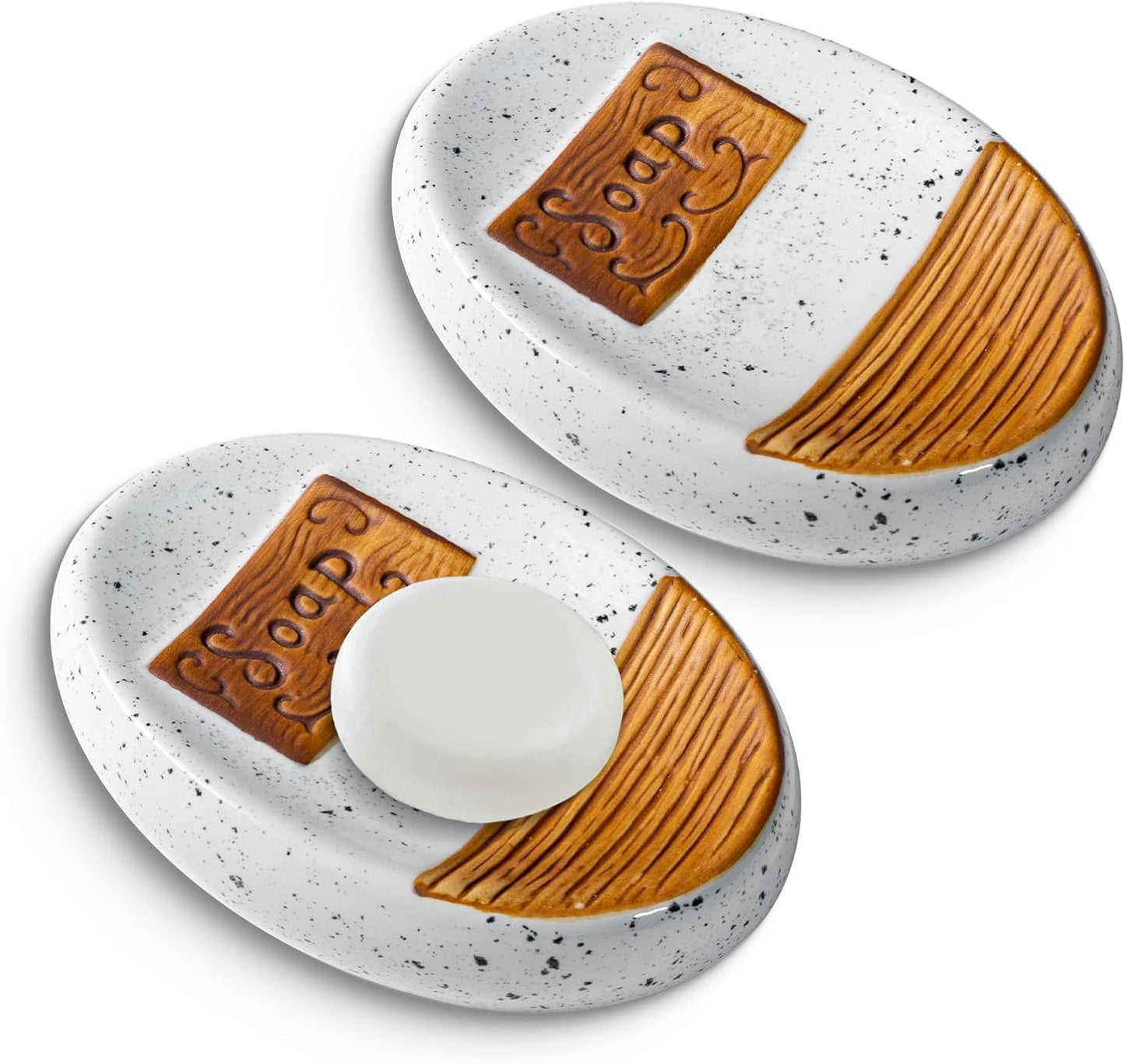 2 Pack Ceramic Soap Dish for Shower, Soap Holder for Bar Shampoo Soap Tray Container for Bathroom Kitchen Sink Decorative Sponge Saver Small Farmhouse Kitchen Home Decor