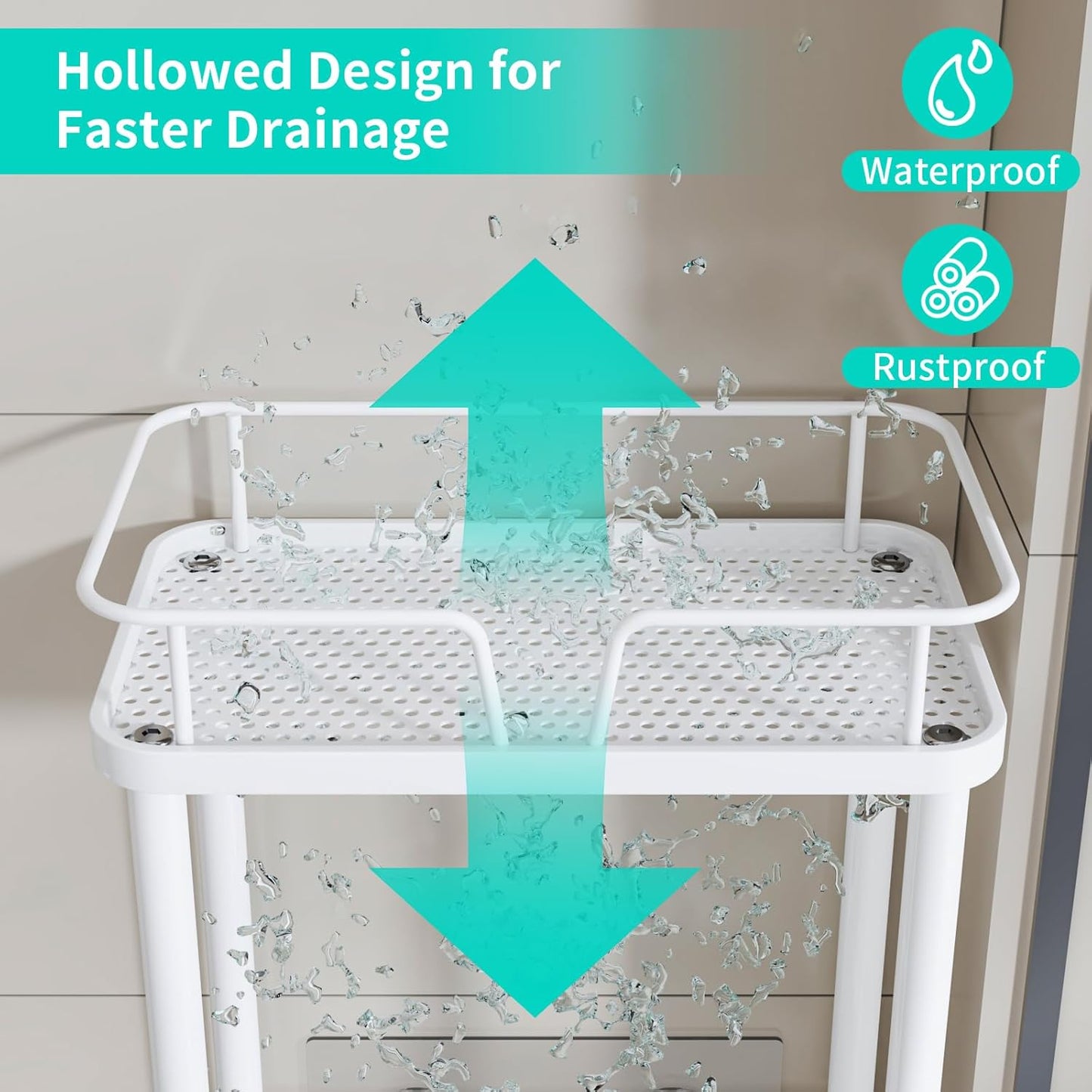 HapiRm Standing Corner Shower Caddy - 3 Tier Corner Shower Organizer with Soap Holder, Rustproof Stainless Steel Bathroom Shelf with 4 Hooks, White