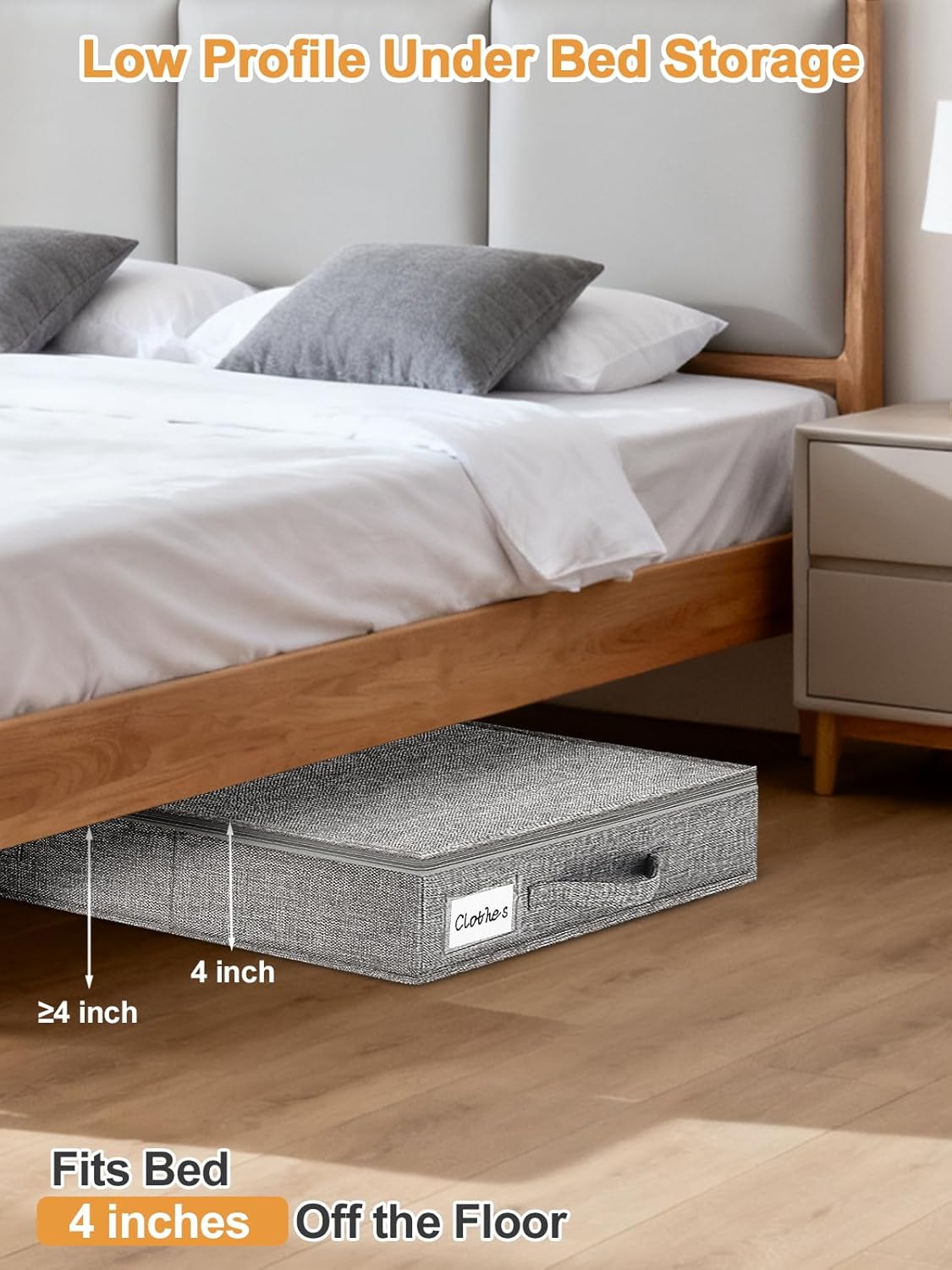 punemi Low Profile Under Bed Storage, 4 Inch Height Underbed Storage Containers With Sturdy Sidewalls & Bottom, Shallow Under Bed Organizer Clothes Storage Bins, Slim Under Couch Sofa Dresser Storage