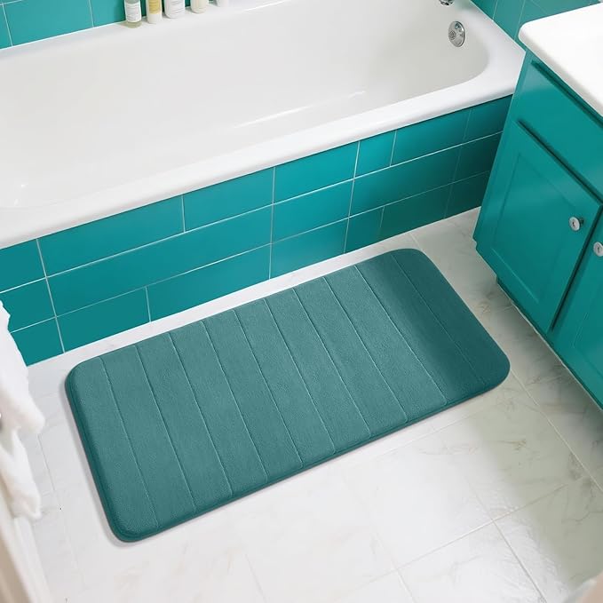 Yimobra Long Bath Mat 44"x24", Super Soft Quick Dry Memory Foam Bathroom Rug, Water Absorbent, Non Slip Backing Machine Washable for Tub Shower, Thick Comfort Support, Teal