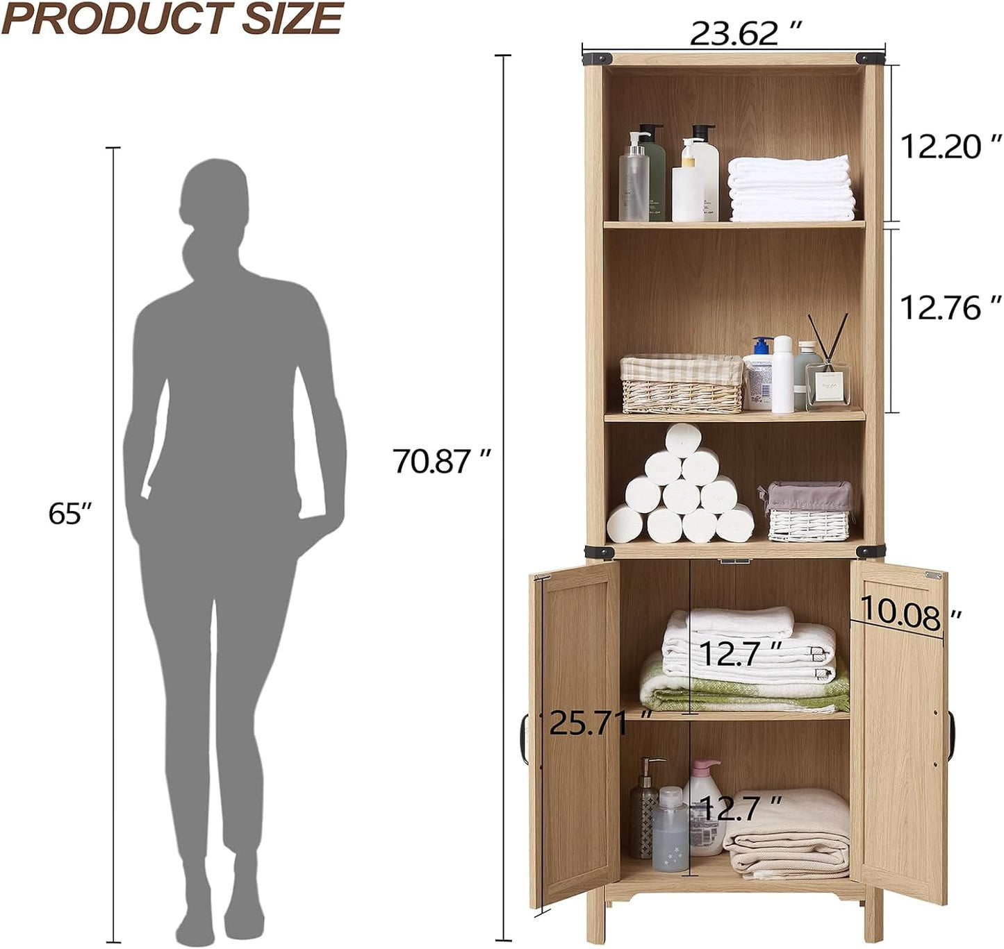 70.87 Tall Storage Cabinet, Farmhouse Storage Cabinet with 2 Barn Doors and Adjustable Shelves, Bathroom Organizer for Living Room, Entryway, Kitchen (Natural Oak)