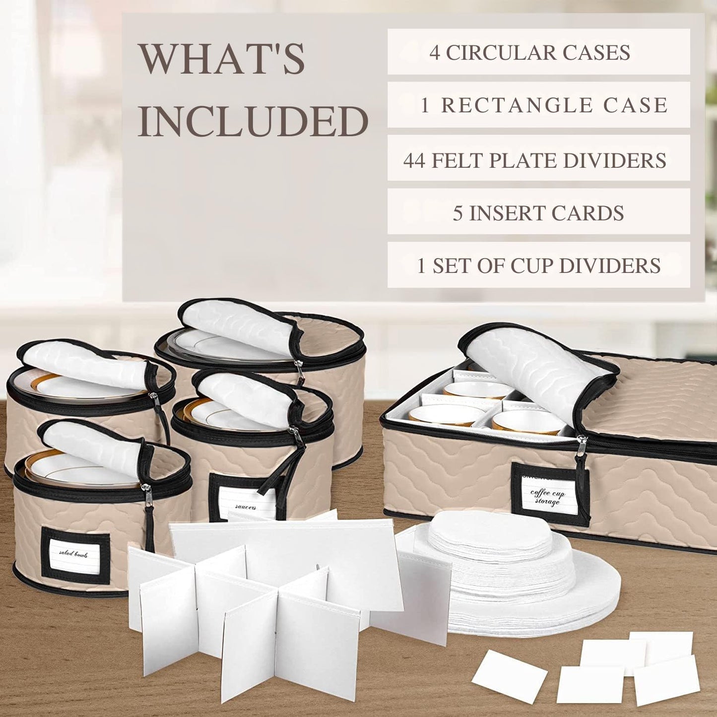 China Storage Containers 5-Piece Set Moving Boxes for Dinnerware, Glasses, Plates, Mugs and Saucers Sturdy Quilted Microfiber Dish Organizer with Dividers for Seasonal Storage - Holds Set of 12, Brown