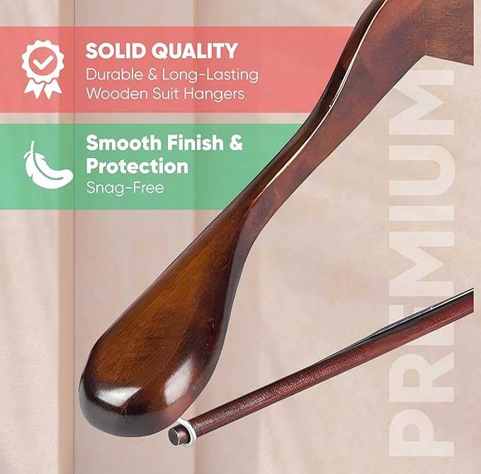 Suit Hangers for Men 6 Pack Wide Shoulder Hanger Smooth Finish Wooden Suit Hanger for Men and Women Coat Hangers 360° Swivel for Dress Jacket Non Slip Pant bar with Locking bar