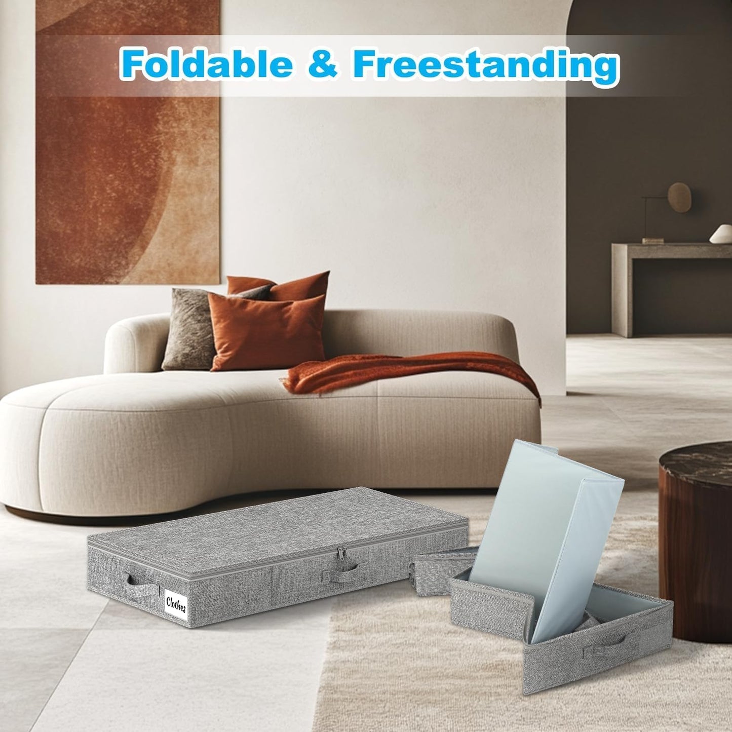 Under Bed Storage Container Bins 2 Pack, 4 Inch Thin Low Profile Underbed Clothes Storage Organizer for Dorm & Home, Use for Blanket and Toy Storage Box W/ Sturdy Bottom/Sides, Foldable Thick Fabric