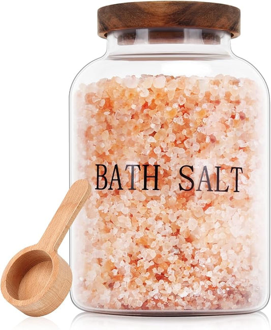 74 oz Glass Bath Salts Jar,Bath Salt Container with Wooden Lid and Scoop,Bathroom Organizers and Storage,for Bathroom Bath Decor,Home Decor,Bathtub Accessories for Women